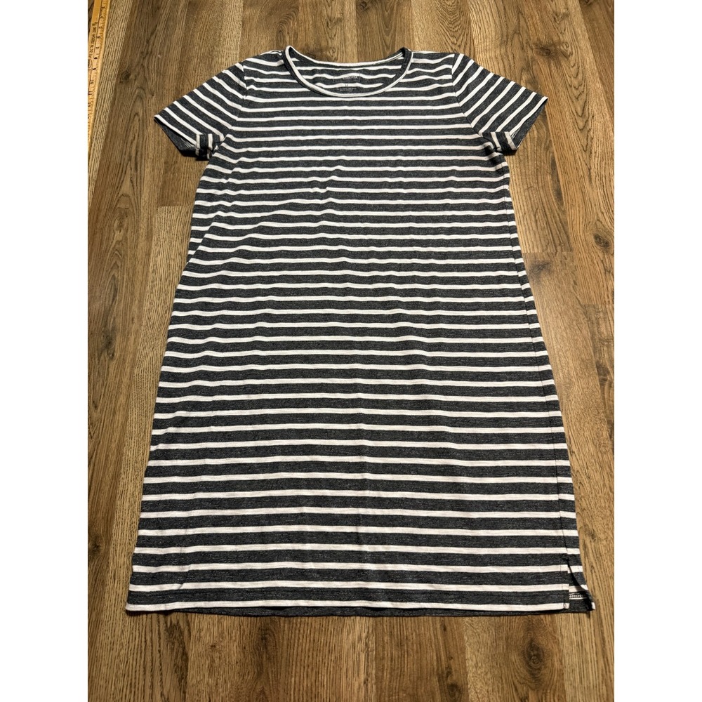 Sonoma Dress Women Size M Gray White T-Shirt Dress Short Sleeve Crew Neck